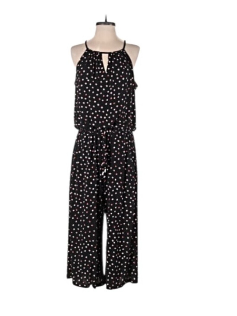 Sleeveless Black Polka Dot Wide-Leg Jumpsuit
